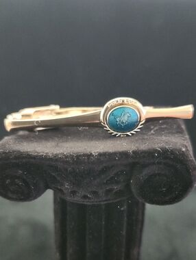 Vintage Lancel Paris "Polo Cup" Gold-Tone Tie Clip with Teal Emblem